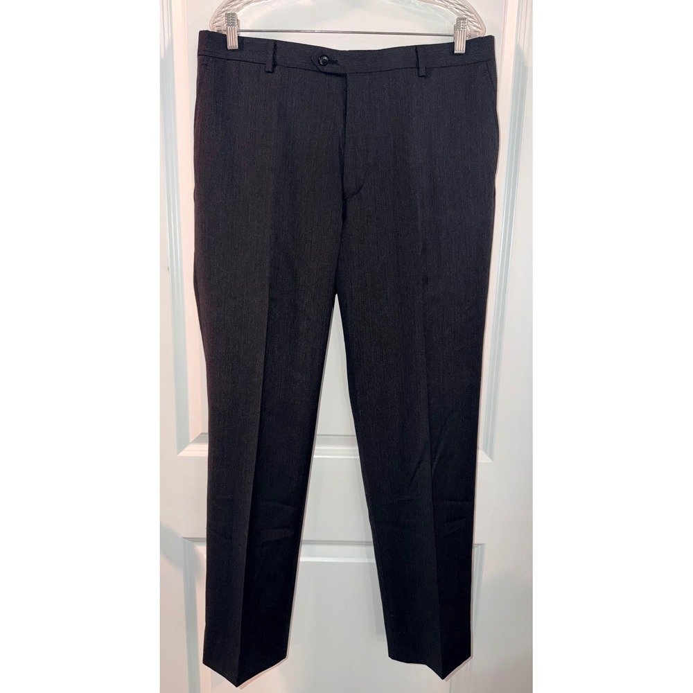 Jos‎ A Bank 37X31 Signature Tailored Fit Flat Front Wool Pants Charcoal Gray